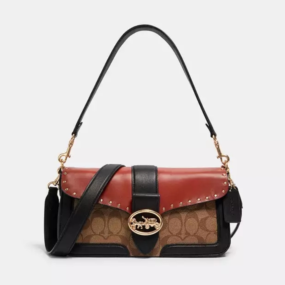 Georgie Shoulder Bag In Colorblock Signature Canvas With Rivets - Picture 5 of 8